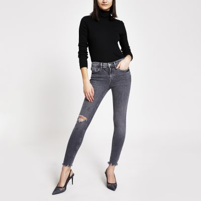 Grey ripped Amelie super skinny jeans