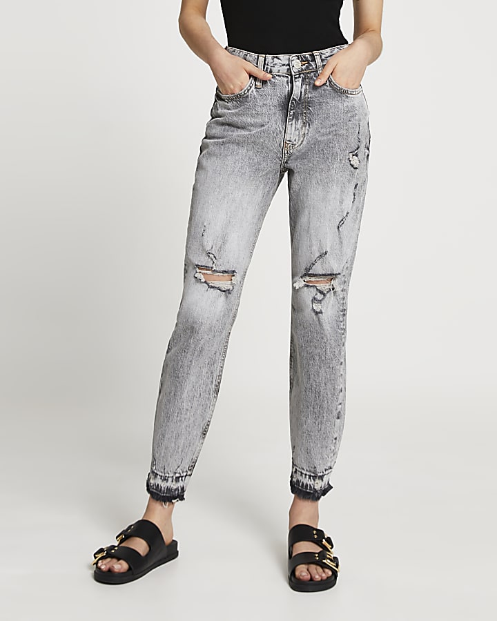 Grey ripped high waisted sculpt jeans