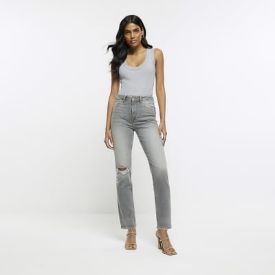 Plain high best sale waisted straight jeans