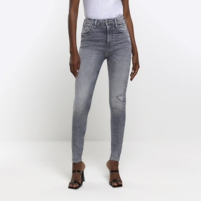 Ice Grey Double Ripped Super Skinny Jeans - Empire Jeans