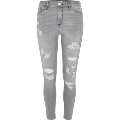 grey ripped jeggings