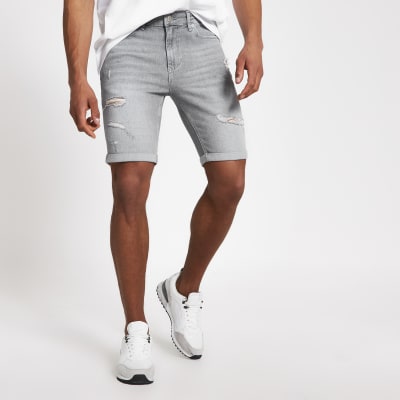 grey distressed denim shorts