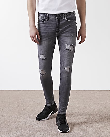 Grey ripped spray on skinny fit jeans