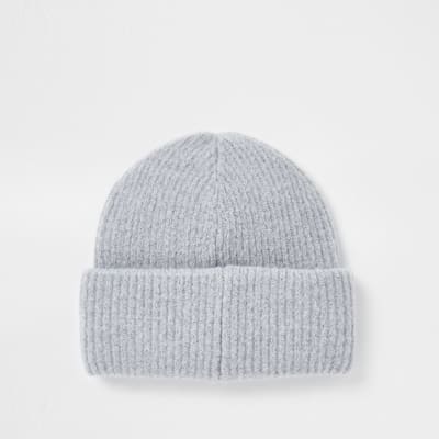 Grey 'River' embroidered soft beanie hat