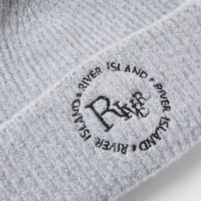Grey 'River' embroidered soft beanie hat