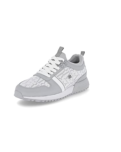 360 degree animation of product Grey river monogram panel runner trainers frame-0