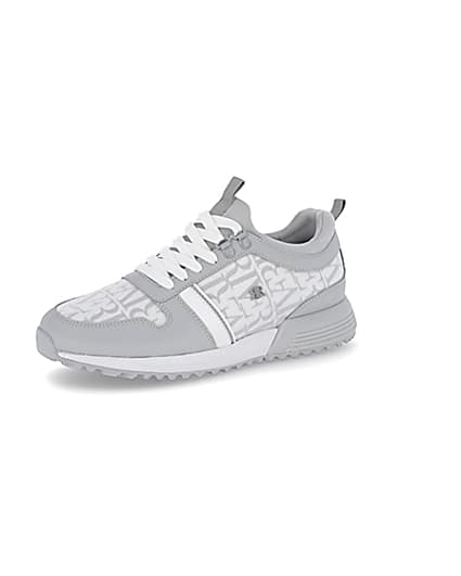 360 degree animation of product Grey river monogram panel runner trainers frame-1