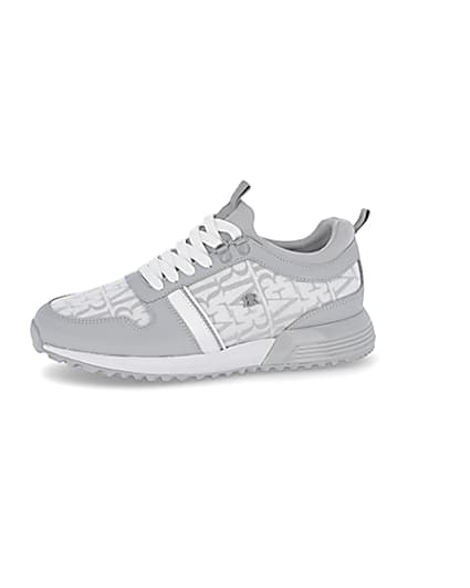 360 degree animation of product Grey river monogram panel runner trainers frame-2