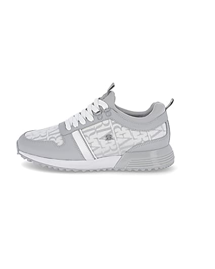 360 degree animation of product Grey river monogram panel runner trainers frame-3