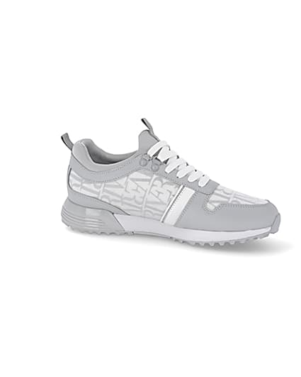 360 degree animation of product Grey river monogram panel runner trainers frame-16