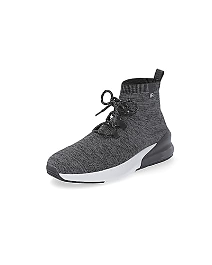 360 degree animation of product Grey 'RR' high top sock trainers frame-0