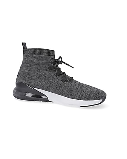 360 degree animation of product Grey 'RR' high top sock trainers frame-16