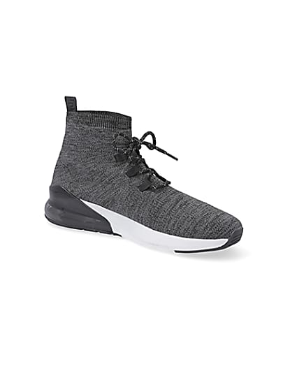 360 degree animation of product Grey 'RR' high top sock trainers frame-17