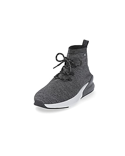 360 degree animation of product Grey 'RR' high top sock trainers frame-23