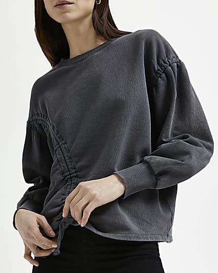 Grey ruched detail sweatshirt