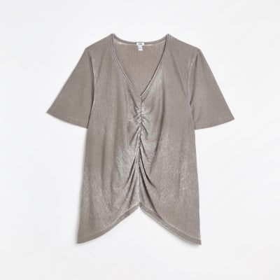 Grey ruched front t-shirt