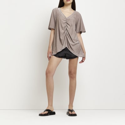 Grey ruched front t-shirt