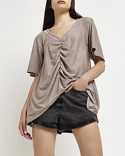 Grey ruched front t-shirt