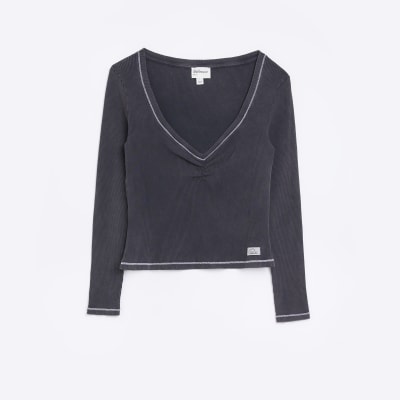 Grey ruched long sleeve top