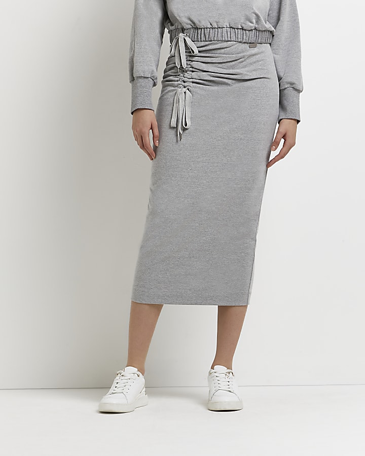 Grey ruched midi skirt