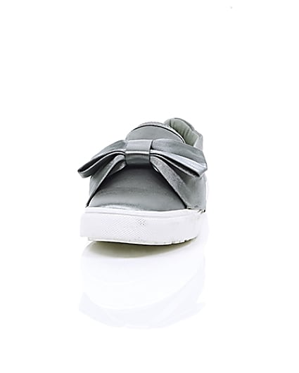 360 degree animation of product Grey satin bow front slip on plimsolls frame-3