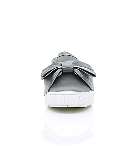 360 degree animation of product Grey satin bow front slip on plimsolls frame-4