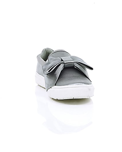360 degree animation of product Grey satin bow front slip on plimsolls frame-5