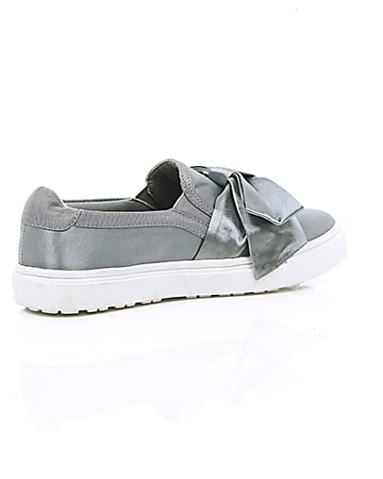 360 degree animation of product Grey satin bow front slip on plimsolls frame-12