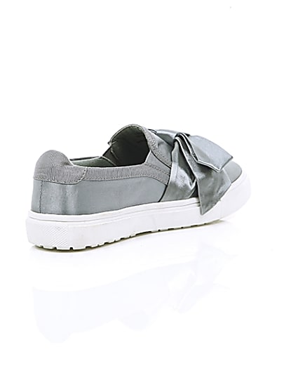 360 degree animation of product Grey satin bow front slip on plimsolls frame-13