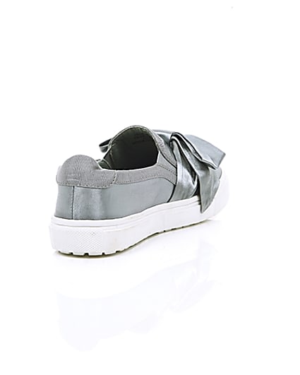 360 degree animation of product Grey satin bow front slip on plimsolls frame-14