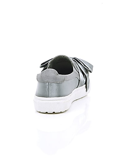 360 degree animation of product Grey satin bow front slip on plimsolls frame-15