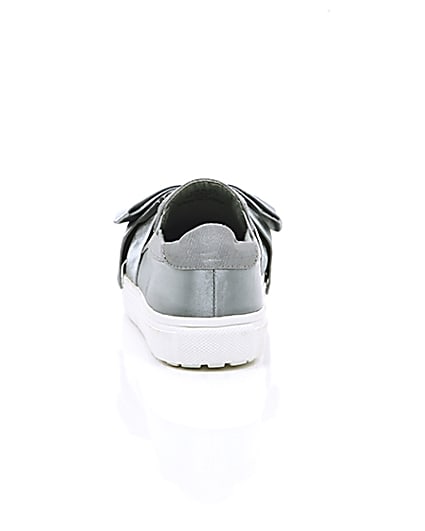 360 degree animation of product Grey satin bow front slip on plimsolls frame-16