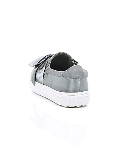 360 degree animation of product Grey satin bow front slip on plimsolls frame-17