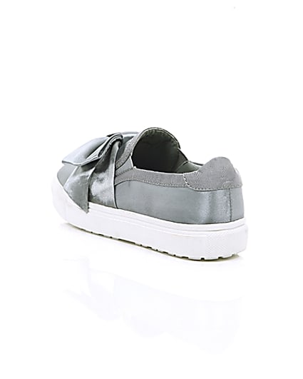 360 degree animation of product Grey satin bow front slip on plimsolls frame-18
