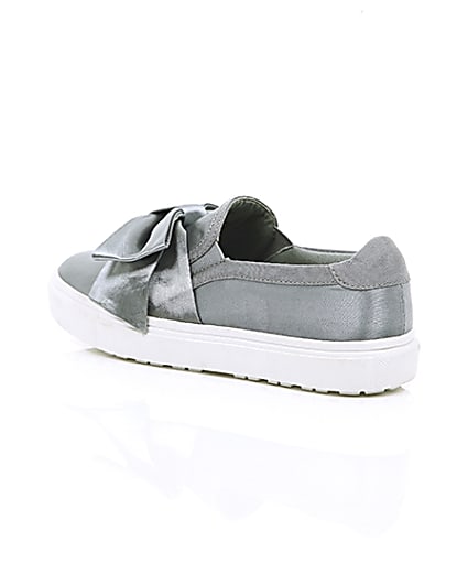 360 degree animation of product Grey satin bow front slip on plimsolls frame-19