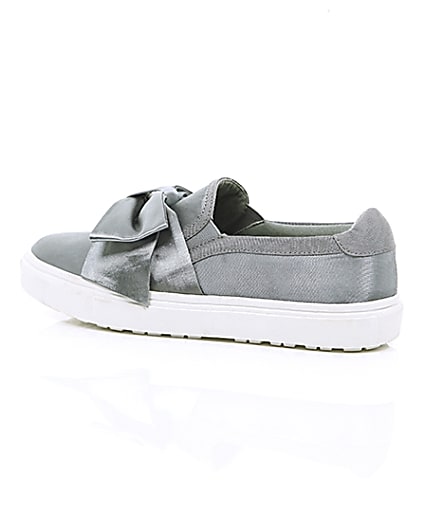 360 degree animation of product Grey satin bow front slip on plimsolls frame-20