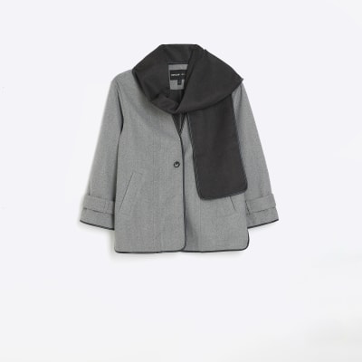 Grey scarf detail coat | River Island