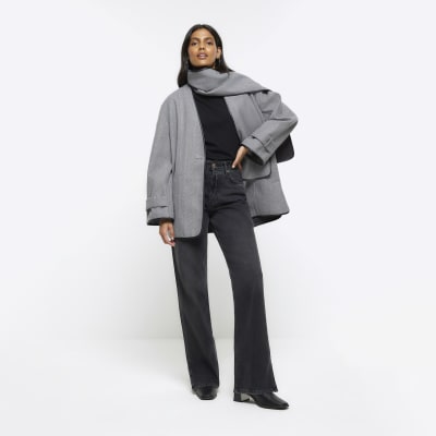 Grey scarf detail coat | River Island