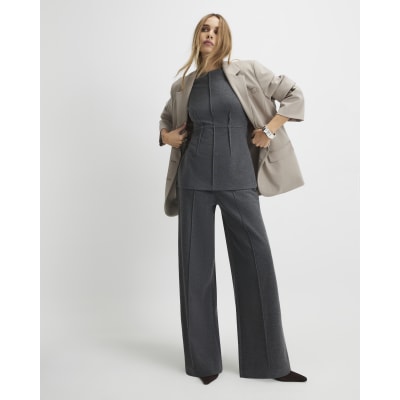 Grey Seam Detail Wide Leg Trousers