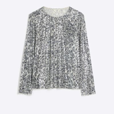 River island grey sequin 2024 top