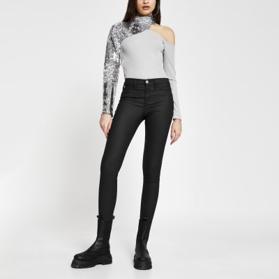 river island grey sequin top