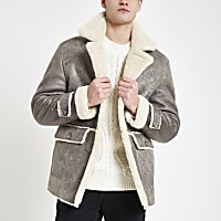 Grey shearling lined button down jacket