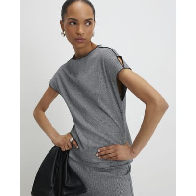 Grey Short Sleeve Herringbone Interlock Top