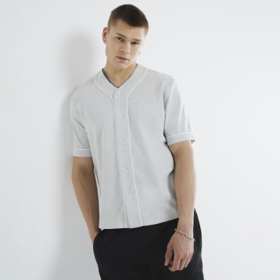 Grey Short Sleeve Piped Baseball Shirt