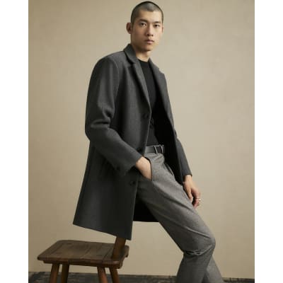 Grey Single Breasted Overcoat