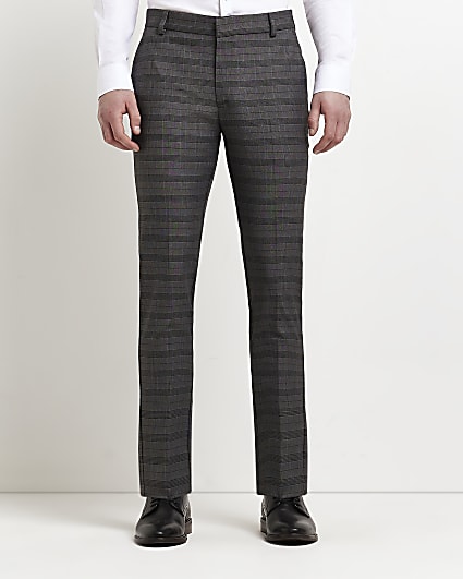 Grey skinny fit check print suit trousers