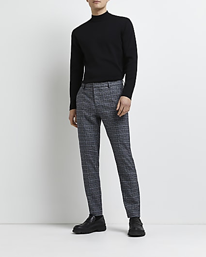 Grey skinny fit check print trousers