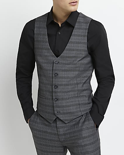 Grey skinny fit check print waistcoat
