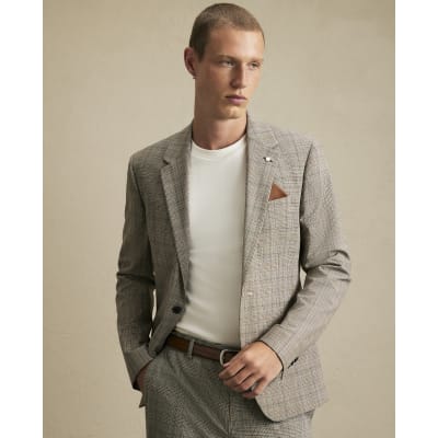 River Island Grey Skinny Fit Check Suit Jacket