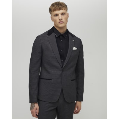 Grey Skinny Fit Check Suit Jacket